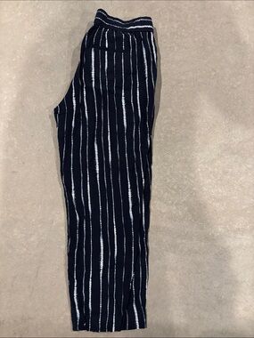Banana Republic Navy and White Vertical-Striped Straight-Leg Pants